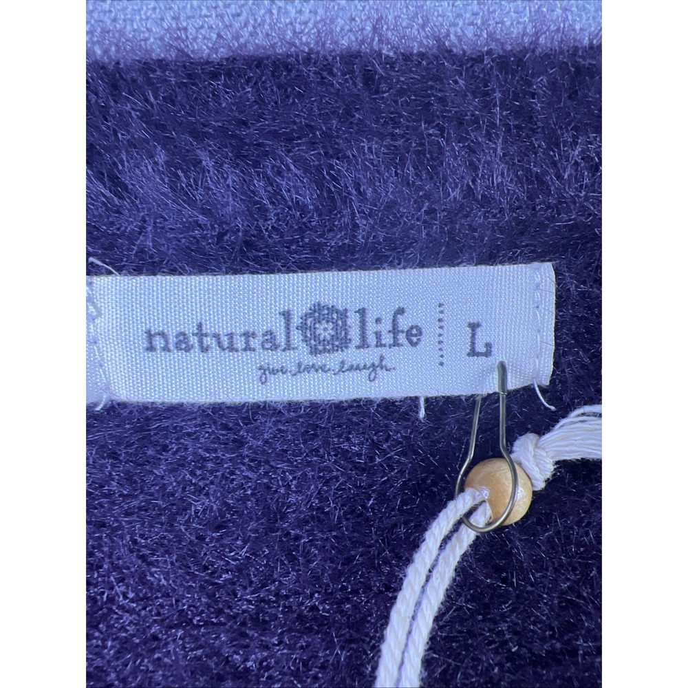 Natural Life Fuzzy Cropped Sweater‎ Boat Neck Long Sleeve Womens L Plum Purple - Picture 4 of 11